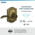 SCHLAGE Accent Lever with Camelot Trim Bed and Bath Lock in Antique Brass - F40 Acc 609 CAM (Pack of 8)