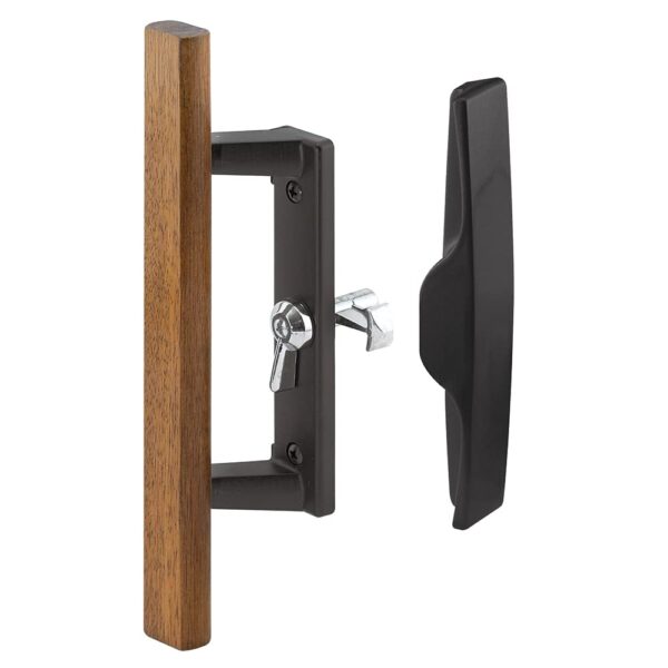 PRIME-LINE C 1259 Sliding Glass Door Handle Set, 3-15/16 in., Diecast and Wood, Black (Pack of 12)