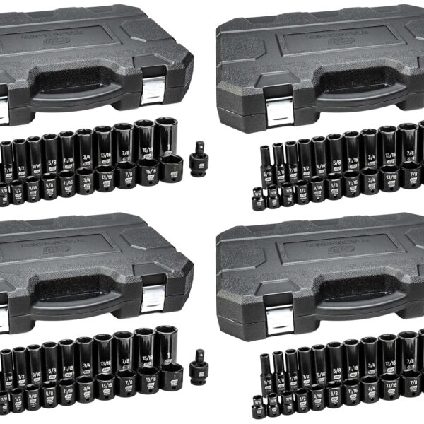 Juego de Dados de Impacto GEARWRENCH 84919N SAE 25 Piezas Accionamiento 3/8 Pulgadas Estándar y Profundo Paquete de 4