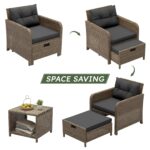 Juego de Patio LHBcraft AMZ-LC-OT007-YE-BK-2 5 Piezas Ratán PE Negro con Otomanas Ocultas y Mesa de Centro con Vidrio Te