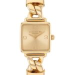 Reloj Coach Cass Mujer Cuarzo Caja Cuadrada Acero Inoxidable Correa de Piel de Becerro Dorado 22mm