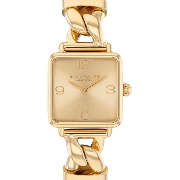 Reloj Coach Cass Mujer Cuarzo Caja Cuadrada Acero Inoxidable Correa de Piel de Becerro Dorado 22mm