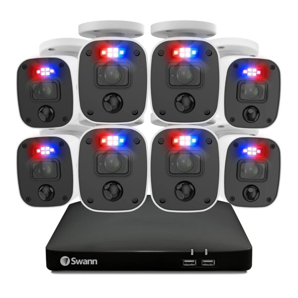 Swann Sistema de cámara de seguridad DVR 4K con cable, 8 canales, 8 cámaras Bullet al aire libre, almacenamiento HDD de