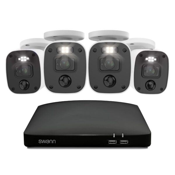 Swann Sistema de cámara de seguridad DVR 4K con cable, 8 canales, 4 cámaras Bullet al aire libre, almacenamiento HDD de
