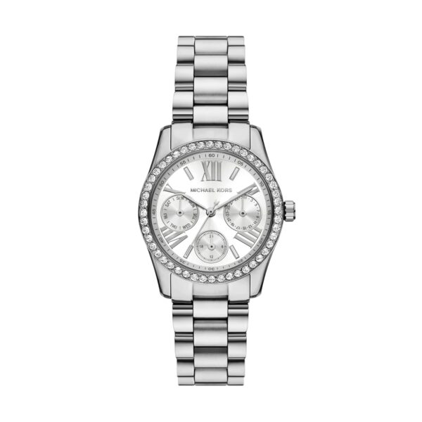 Reloj Michael Kors Lexington MK4979 para Mujer Caja de Acero Inoxidable 34mm Esfera Blanca Sunray Correa Plateada Resist