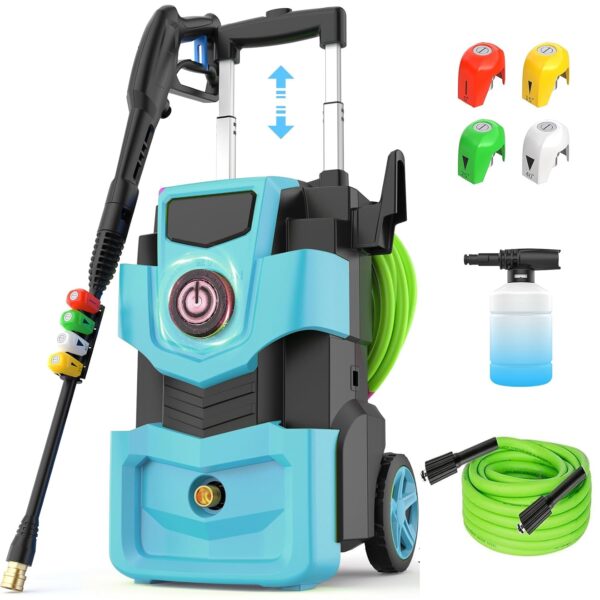 Lavadora a presión eléctrica Imdot JX14 5000 PSI azul con manguera de 23 pies cañón de espuma y 4 boquillas