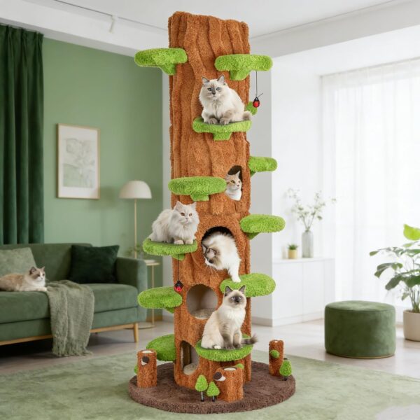 Árbol para Gatos KAMABOKO Cat Tower Tree 88.6 Pulgadas 6 Niveles Madera Marrón Base 39.4 Pulgadas
