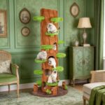 Árbol para Gatos KAMABOKO Cat Tower Tree 88.6 Pulgadas 6 Niveles Madera Marrón Base 39.4 Pulgadas