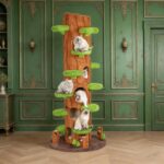 Árbol para Gatos KAMABOKO Cat Tower Tree 88.6 Pulgadas 6 Niveles Madera Marrón Base 39.4 Pulgadas