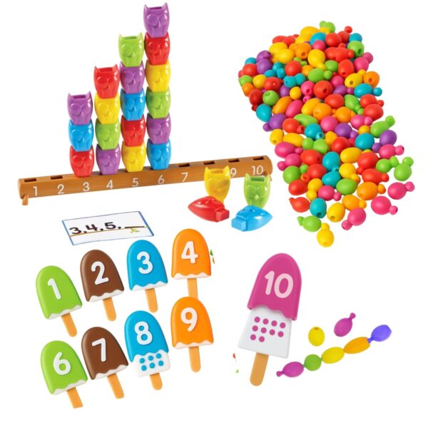 Paquete de Actividades de Matemáticas Tempranas Constructive Playthings AMZ-5506 474 Piezas 464 Cuentas Pop 25 Búhos Con