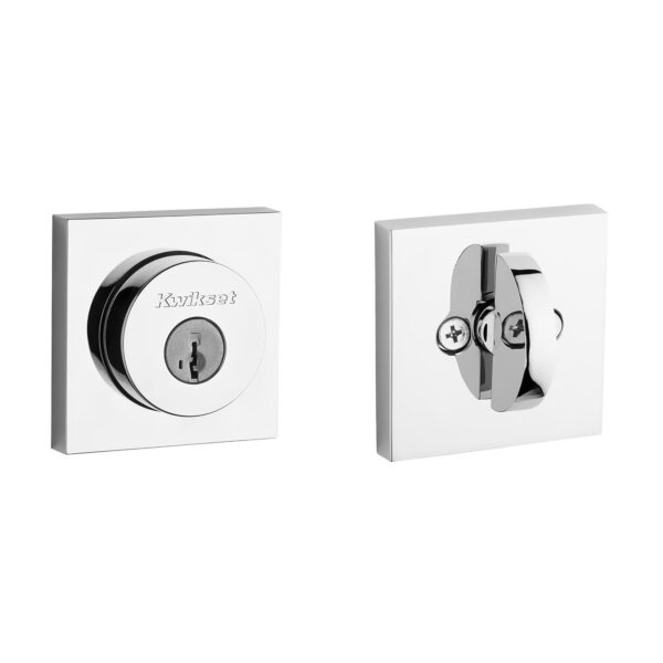 Kwikset 158 Milan - Cerradura de cerrojo de seguridad, puerta de entrada frontal cuadrada de cromo pulido, con llave fro