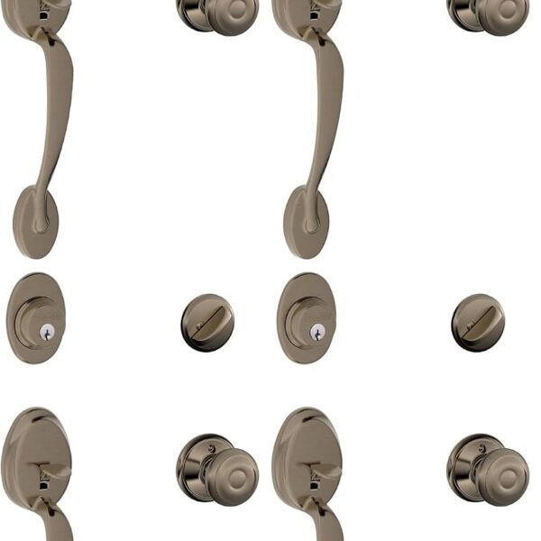 SCHLAGE Plymouth Conjunto de Manija Cilíndrica Única y Pomo Georgiano, Estaño Antiguo (F60 PLY 620 GEO) (Paquete de 4)