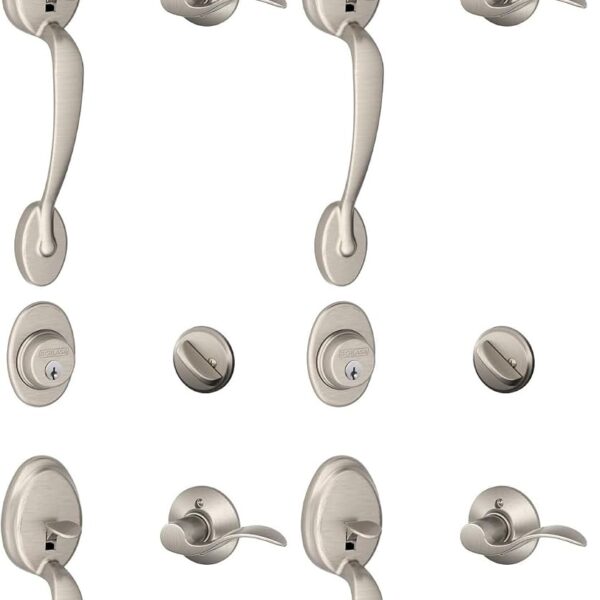 SCHLAGE F60 PLY 619 Acc LH - Juego de manijas de cilindro único Plymouth y palanca Accent para mano izquierda, níquel sa