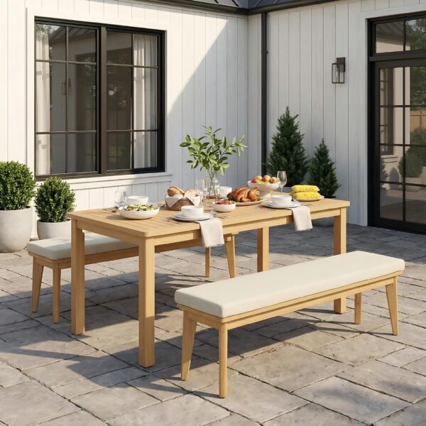 Juego de Comedor de Patio Wisteria Lane ZDC133-WW 3 Piezas Madera de Acacia Beige con Cojín
