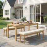 Juego de Comedor de Patio Wisteria Lane ZDC133-WW 3 Piezas Madera de Acacia Beige con Cojín