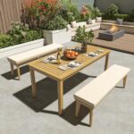 Juego de Comedor de Patio Wisteria Lane ZDC133-WW 3 Piezas Madera de Acacia Beige con Cojín