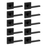 Kwikset Halifax - Manija de puerta de privacidad interior con cerradura, palanca para baño y habitación, negro mate, cer