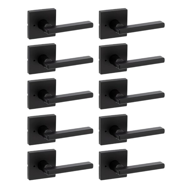 Kwikset Halifax - Manija de puerta de privacidad interior con cerradura, palanca para baño y habitación, negro mate, cer