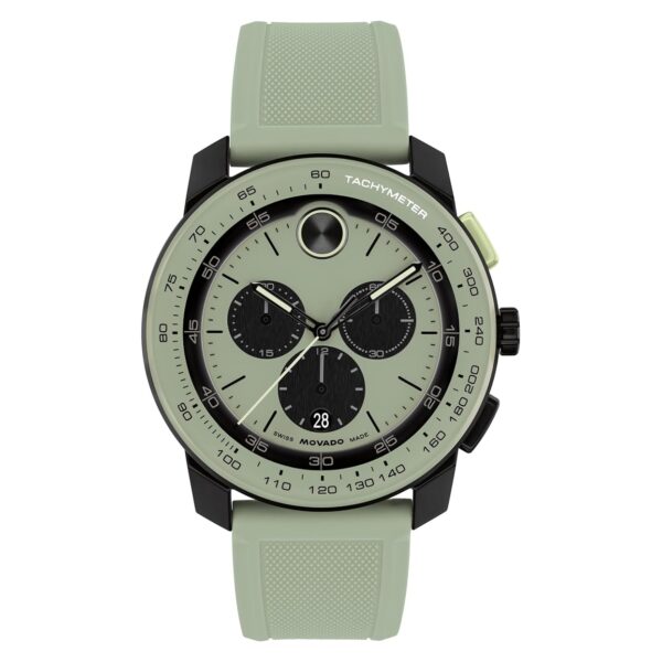Reloj Movado Bold Cronógrafo de Cuarzo Suizo Correa de Silicona Verde Bisel con Tacómetro 43.5mm