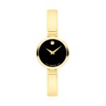 Reloj Movado Moda 0608013 para Mujer Bangle Cuarzo Suizo Caja Acero PVD Amarillo Claro 24mm Dial Negro