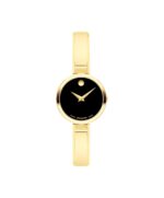 Reloj Movado Moda 0608013 para Mujer Bangle Cuarzo Suizo Caja Acero PVD Amarillo Claro 24mm Dial Negro