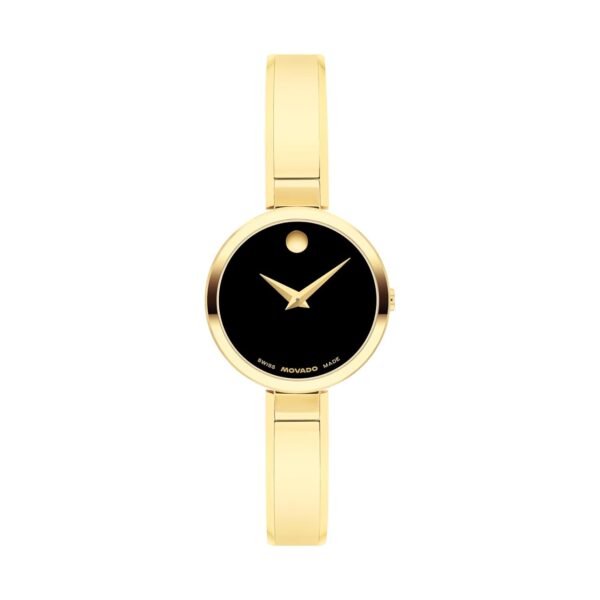 Reloj Movado Moda 0608013 para Mujer Bangle Cuarzo Suizo Caja Acero PVD Amarillo Claro 24mm Dial Negro