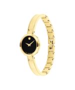 Reloj Movado Moda 0608013 para Mujer Bangle Cuarzo Suizo Caja Acero PVD Amarillo Claro 24mm Dial Negro
