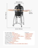 Ahumador y Parrilla de Carbón VEVOR AU-18 18 Pulgadas Cerámica Negro con 4 Ruedas