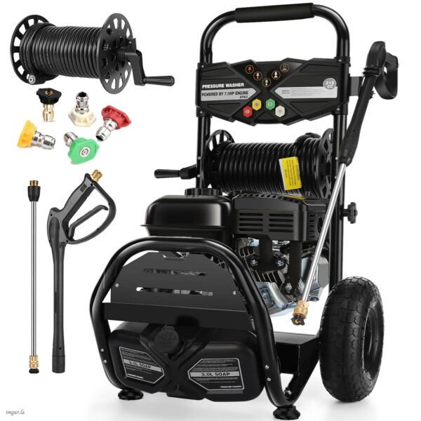 Lavadora a Presión de Gas IvyBess YG0039_G1_US 4200PSI 4GPM 212CC 7.0 HP Ruedas de 10 Pulgadas Manguera de 33 Pies Negro