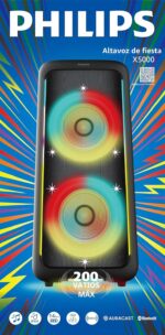 Bocina Bluetooth Philips TAX5000/37 200W Bass+ RGB Lightshow TWS Auracast Karaoke Portátil