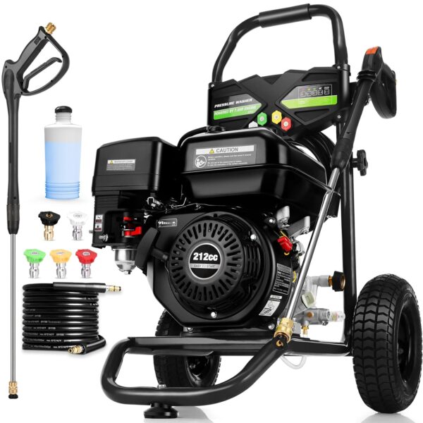 Lavadora a Presión de Gas IvyBess SUP01 4200 PSI 2.8 GPM Motor 212cc 7HP con Manguera de 25 Pies y 5 Boquillas Color Neg