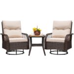 Juego de Muebles Giratorios Greesum GS-LC09538BG 3 Piezas Ratán Mesa Auxiliar Cojines Marrón Beige