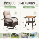 Juego de Muebles Giratorios Greesum GS-LC09538BG 3 Piezas Ratán Mesa Auxiliar Cojines Marrón Beige