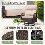 Juego de Muebles Giratorios Greesum GS-LC09538BG 3 Piezas Ratán Mesa Auxiliar Cojines Marrón Beige