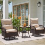 Juego de Muebles Giratorios Greesum GS-LC09538BG 3 Piezas Ratán Mesa Auxiliar Cojines Marrón Beige