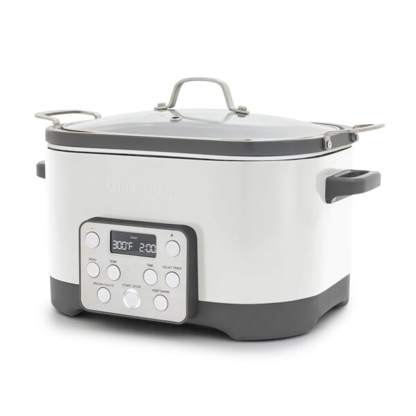 GreenPan Olla de cocción lenta eléctrica de 6 cuartos con tapa, olla extraíble antiadherente de cerámica sin PFAS, diseñ