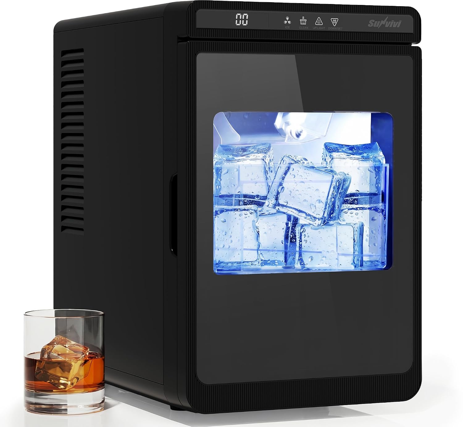 Sunvivipro Máquina de hielo cristalina transparente, máquina de hielo compacta para encimera, 3 x 1.6 cubitos de hielo e