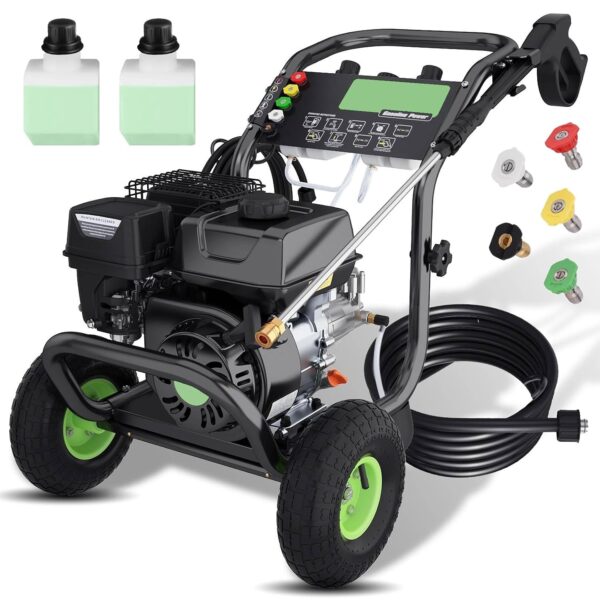 Lavadora a Presión de Gas IvyBess YG0037 4200PSI 4GPM 6.5HP Verde con Manguera de 25 Pies y Ruedas de 9 Pulgadas
