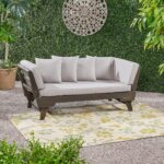 Sofá Convertible para Patio Christopher Knight Home 302571C Madera de Acacia 3 Plazas Gris