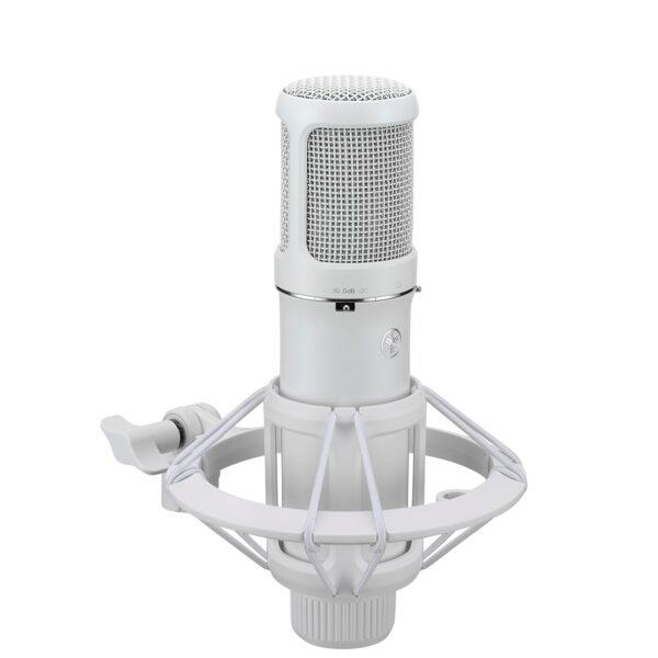 Yamaha Micrófono de condensador con soporte de choque, filtro pop y adaptador de soporte de micrófono, blanco YCM705 W
