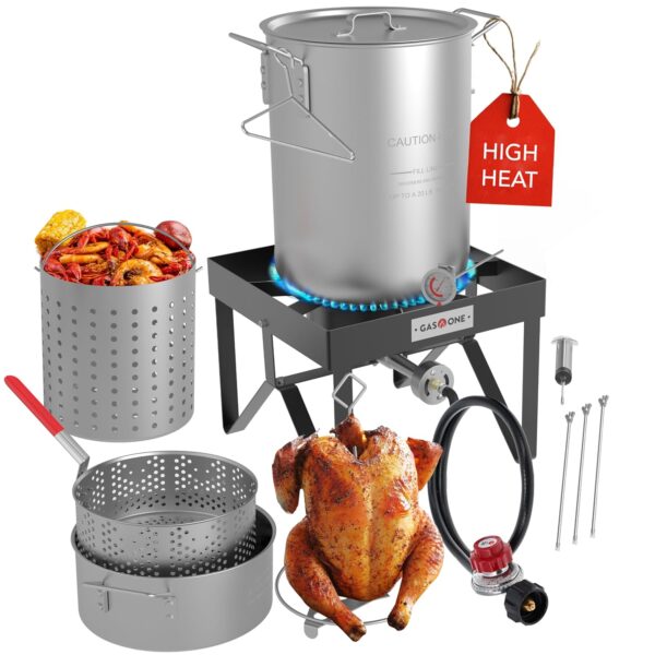 Freidora de Pavo Gas One TFS-3500A Juego 13 Piezas Ollas 30QT y 10QT con Quemador de Propano