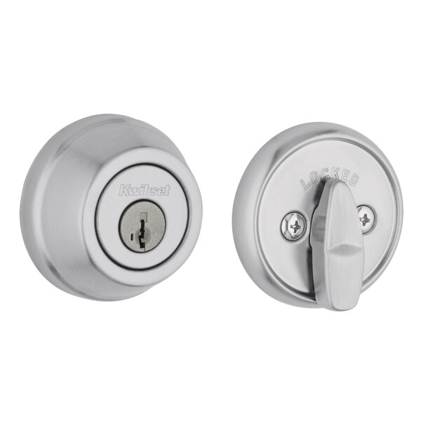 Kwikset 780 - Cerradura de cerrojo de níquel satinado, redonda, cromada, exterior, con llave en la entrada delantera, re