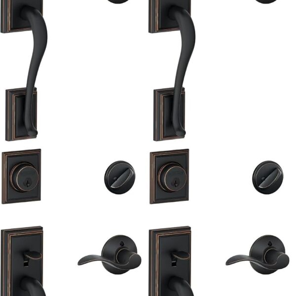 Juego de Manijas Schlage Addison F60 ADD 716 ACC RH Cilindro Sencillo Palanca Accent Bronce Envejecido para Puerta Derec