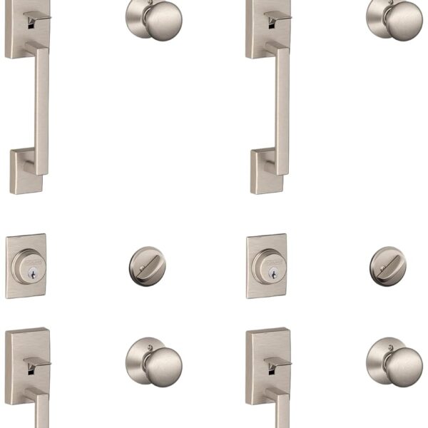Juego de Manillas Schlage F60 CEN 619 Century y Pomo Plymouth Níquel Satinado Paquete de 4