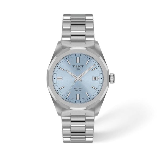 Reloj Tissot PRC 100 Solar T1518221135100 Esfera Azul Caja de Acero Inoxidable 34 mm Bisel Dodecagonal