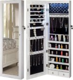 Armario de Joyería BTEXPERT AM3000WW con Espejo de Cuerpo Completo 47.2 Pulgadas 6 Luces LED Color Dove White