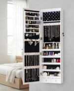 Armario de Joyería BTEXPERT AM3000WW con Espejo de Cuerpo Completo 47.2 Pulgadas 6 Luces LED Color Dove White