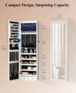 Armario de Joyería BTEXPERT AM3000WW con Espejo de Cuerpo Completo 47.2 Pulgadas 6 Luces LED Color Dove White