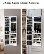 Armario de Joyería BTEXPERT AM3000WW con Espejo de Cuerpo Completo 47.2 Pulgadas 6 Luces LED Color Dove White