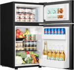 EUHOMY Refrigerador de 3.2 pies cúbicos con congelador, refrigerador de 2 puertas, termostato ajustable, gran capacidad,